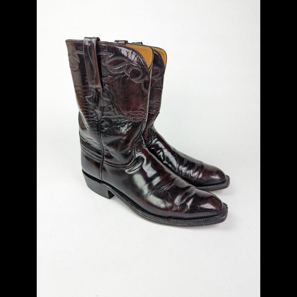 [SOLD] LUCCHESE Sz 11D L3521 Black Cherry Goat Skin Leather Western Roper Boot